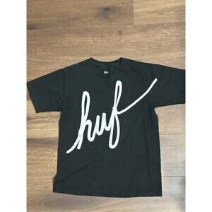 HUF Shirt Men's Small Black T Shirt Graphic Cursive Vintage